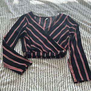 Divided Black and Red Striped Crop Top